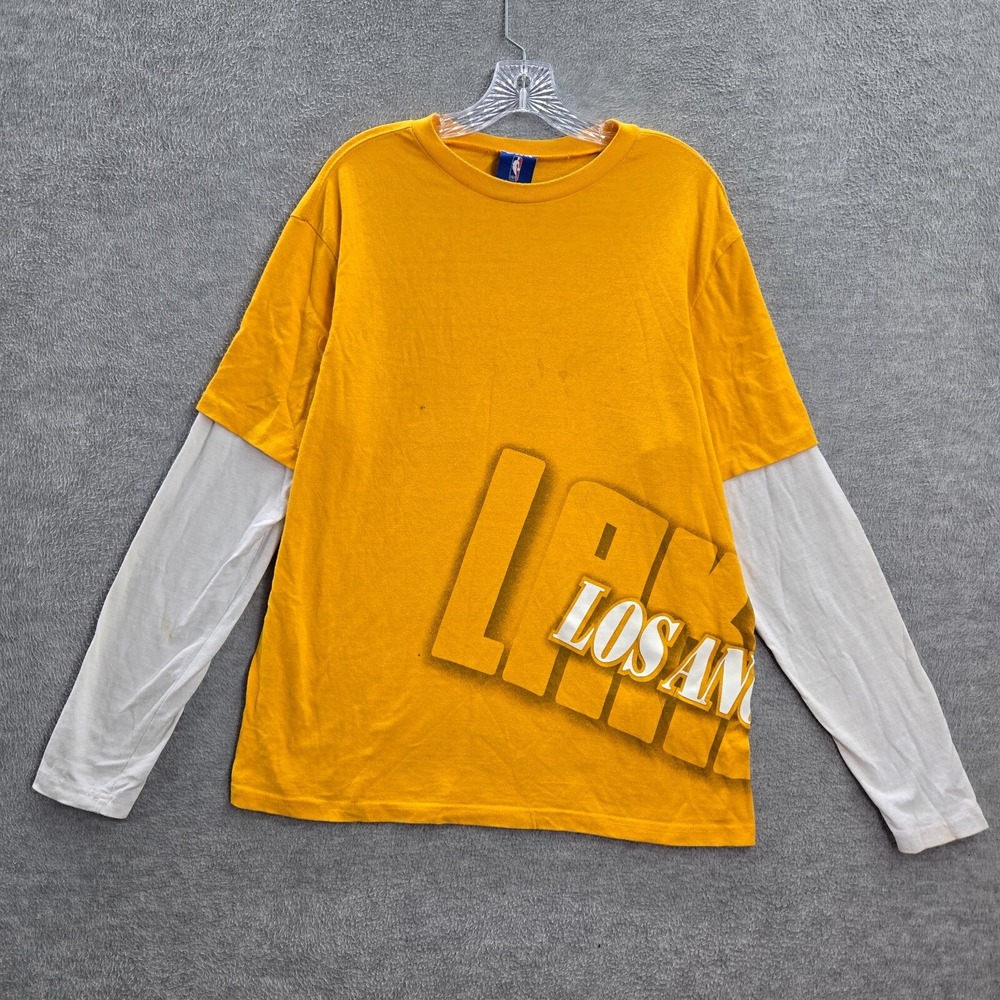 Los Angeles Lakers Men Shirt L Yellow Logo Graphic Crew Neck Long Sleeve READ